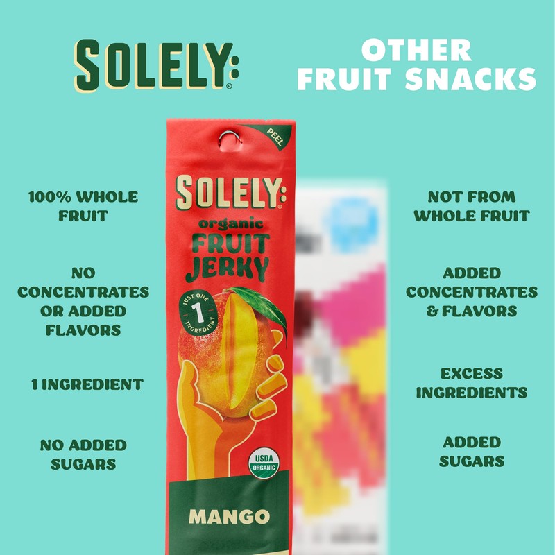 Solely - Organic Mango Fruit Jerky - 12 Individually Wrapped