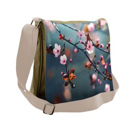Ambesonne Nature Messenger Bag, Blooming Sakura Flowers, Unisex Cross-body