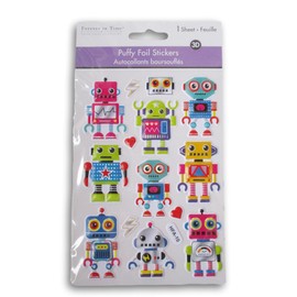 Puffy Foil Robot Party Stickers for Crafts, Cardmaking, Scrapbooks, Classroom Rewards – 13 Pc
