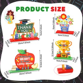 HOWAF 4pcs Teacher Appreciation Week Table Decoration Centerpieces,Thank You Teachers Wooden Sign Teacher Appreciate Gift for Home School Classrooms Desks Decor,End of School Year Gift for Teachers