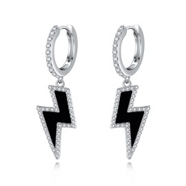 AXOMY Lightning Bolt Earrings 925 Sterling Silver Black Onyx Dangle Drop Earrings Lightning Bolt Jewelry Gifts for Women Men, Sterling Silver, No Gemstone