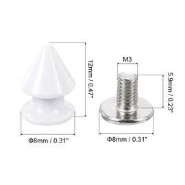 QUARKZMAN 50 Sets Cone Spike Rivets, 8 x 12 mm Screw Rivets for Leather Crafts, Clothing, Shoes, Belts, Bags (White)