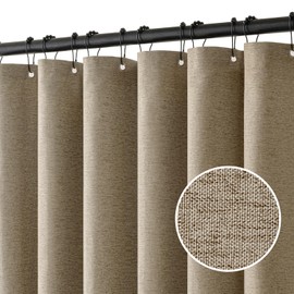 MIULEE Linen Shower Curtain with 12 Metal Hooks Modern Heavy Duty Washable Fabric Shower Curtain Set Waterproof Neutral Thick Cloth Shower Curtains for Bathroom Hotel Bathtub, W72*L78, Khaki