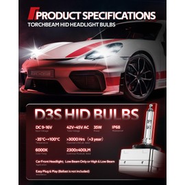 Torchbeam D3S HID Bulbs, 6000K Cool White, 35W 66340 42403 42302 (42403C1) Replace HID Xenon Bulbs, (Not fit Halogen Assembly), Pack of 2