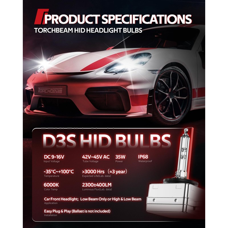 Torchbeam D3S HID Bulbs, 6000K Cool White, 35W 66340 42403