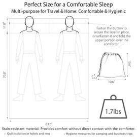 Wind Tour Sleeping Bag Liner Adult Sleep Sack Lightweight Portable Travel Sheets for Hotel Double Sleeping Bag Liners for Camping Backpacking Hotels (Double,Gray)
