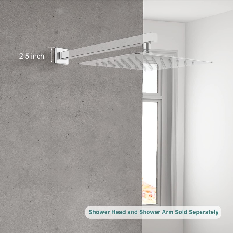 Heyalan Modern 2.5” Square Shower Arm Flange Shower Head Arm