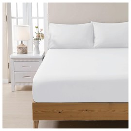 Apex Furnishings 100% Egyptian Cotton 300 Thread Count Double Fitted Sheet - Super Soft Hotel Bedding Breathable Bed Sheets, White (140x190cm)