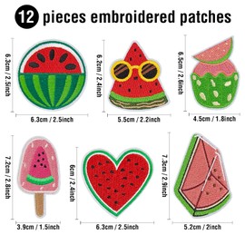 TACVEL 12Pcs Watermelon Iron on Patches, Sweet Fruit Iron on Watermelon Embroidered Patches for Hats Backpacks Socks Shirt Jackets DIY Decoration
