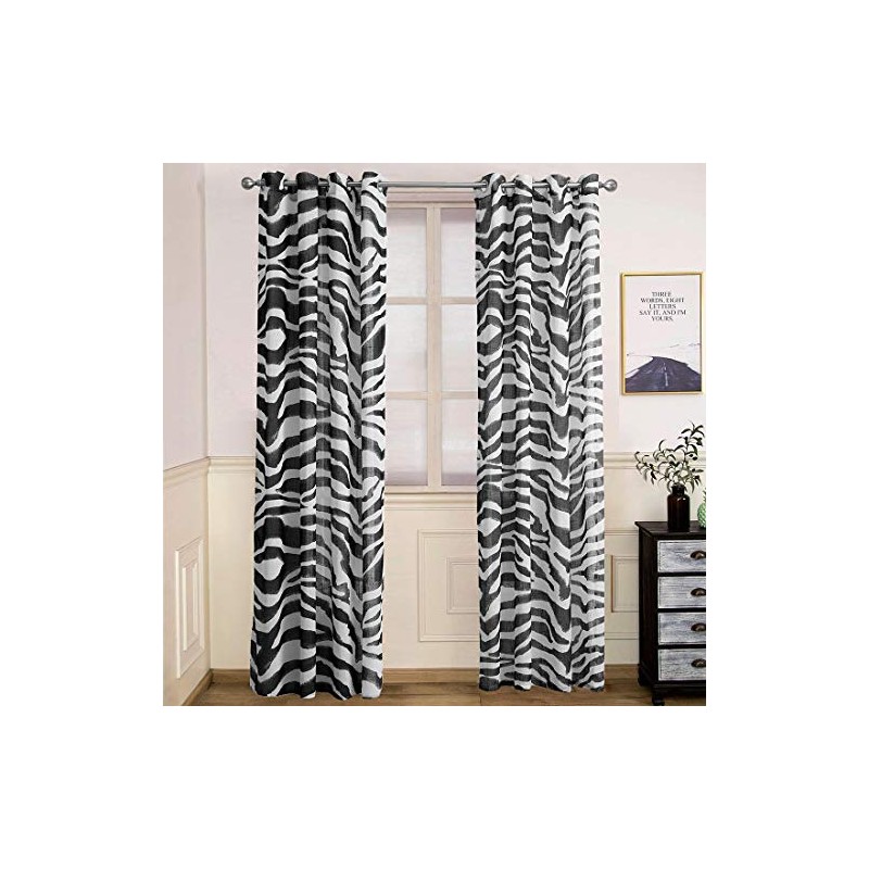 vctops Zebra Pattern Curtains Grommet Top Semi Sheer Linen Textured