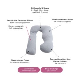 Araluna Adjustable Memory Foam Pregnancy Pillow for Sleeping, U Shaped Full Body Maternity Pillow, Removable Cooling Viscose from Bamboo Cover