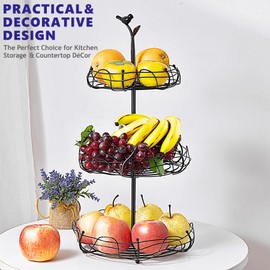 Ouseen 3-Tier Bird Nest Fruit Basket Stand with Cute Handle - Multi-Functional Metal Fruit and Vegetable Organizer for Kitchen Countertop, Ideal for Home Décor & Storage