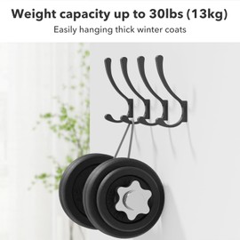 8-Pack Large Wall Hooks for Hanging Heavy Duty, Black Coat Hooks for Wall, Coat Hanger Hooks Wall Mounted, Wall Mounted Bag Hooks, Screw in Hooks, Metal Wall Hooks for Hanging Coats, Backpack, Purse