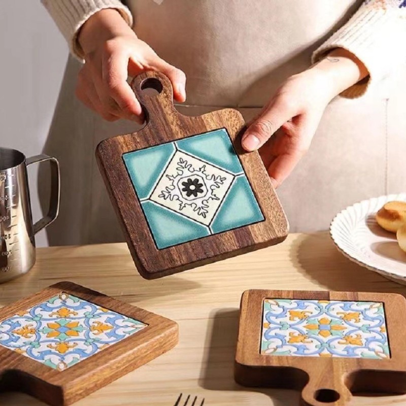 Golspia Heat Resistant Wood Square Tile Trivet Kitchen Accessories Scandinavian