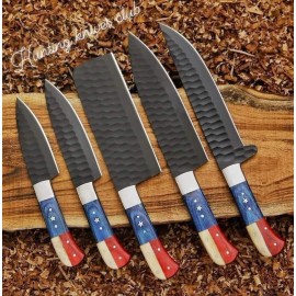 Blaydz 5 PCS TEXAS FLAG CARBON STEEL BLACK COATED CHEF KNIFE KITCHEN KNIVES SET