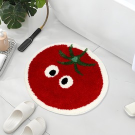 Bonita alfombra de baño de tomates rojos, redonda de frutas, alfombra de microfibra suave y esponjosa, absorbente, de secado rápido, antideslizante, lavable a máquina para fregadero, tina, recámara