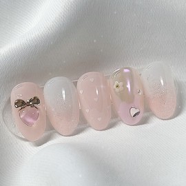 [Handmade Nail Tips] Peony Bloom Nail Tips - Petit Almond / [수제네일팁] 피오니블룸 네일팁 - 쁘띠아몬드