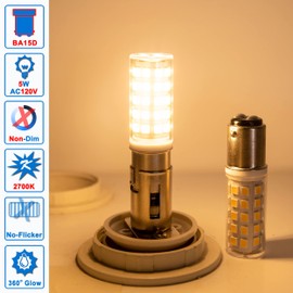 Ziomitus BA15D 120 Volt Double Contact/DC Bayonet Base Led Light Bulbs 50 Watt-75 Watt Replacement, T3/T4/C7/S6, 2700K Soft Warm White BA15D 5W Led Sewing Machine Bulbs, Non-dimmable, 5Pack