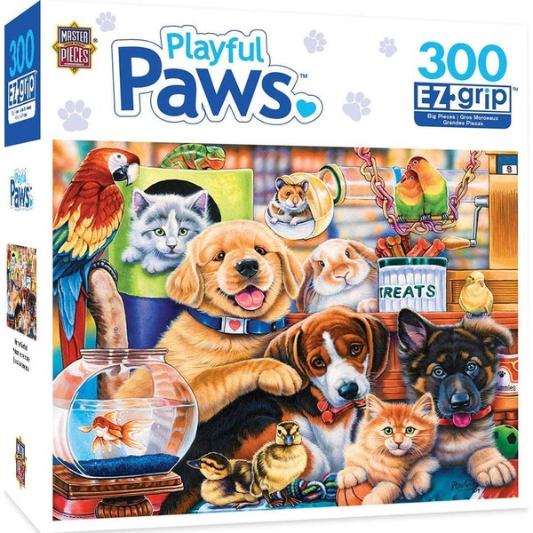 MasterPieces Playful Paws Puppy Party EZ Grip Jigsaw Puzzle, Art by Jenny Newland, 300-Piece
