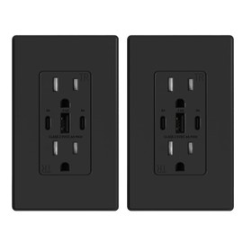 ELEGRP USB Outlets, 30W 6.0 Amp USB C Outlets Receptacles, 3-Port USB Wall Outlet, 15 Amp Tamper-Resistant Outlet with 2 USB C Ports, UL Listed, Screwless Wall Plate Included, 2 Pack, Matte Black