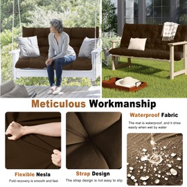 Porch Swing Replacement Cushion, Outdoor Bench Cushions with Backrest Thicken 4", 3 Seat Patio Furniture Garden Loveseat Glider Pad Anti-Fading Waterproof (Brown, 39.37 * 39.37 inch)