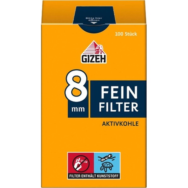 Gizeh 18478 Fine Filter Activated Carbon 8 mm Diameter 15 mm Length 20 Bags of 100 Filters Paper