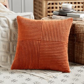 FDTERN Set of 2 Caramel Corduroy Cushion Covers, 45 x 45 cm, Soft Modern Decorative Cushion Covers, Sofa Cushion, Decorative Cushion, Boho Autumn Decoration for Sofa, Bedroom, Living Room, Balcony