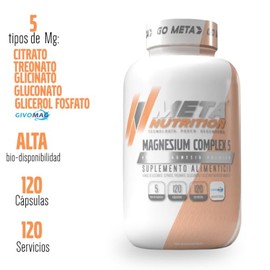 Meta Nutrition Magnesium Complex 5, 5 tipos de Magnesio de alta absorción. 120 Cápsulas