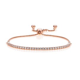 AKA Gioielli® - Women's Tennis Bracelet 925 Silver Rose Gold with Diamond Cut Cubic Zirconia Adjustable Length, Sterling Silver Rose Gold Zirconium