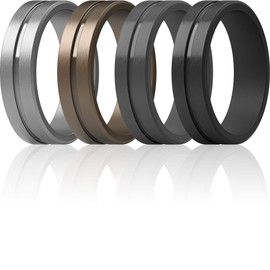 ThunderFit Men's Silicone Ring Rubber Wedding Band - 4 Rings (10.5 - 11 (20.6mm))