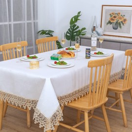 BrekSdat Beige lace Premium Rectangle Farmhouse Tablecloth Waterproof OilProof SpillProof AntiShrink Soft Wrinkle Resistant Decorative Fabric Table Cover Kitchen Dinning Party Wedding Banquet