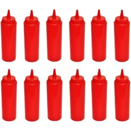 TrueCraftware-Set of 12 Squeeze Condiment Dispensing Bottles 12 oz Red- Plastic Squeeze Bottle For Sauces Spreads Ketchup Mustard Mayo Hot sauces and Olive oil