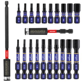 GEINXURN 22 Pieces Multi Hex Head Impact Tough Magnetic Allen Wrench Drill Bits Set, 1 In./2 In. Mixed Hex Head (Metric&SAE) S2 Steel Power Bits Set with Bit Extension Holder