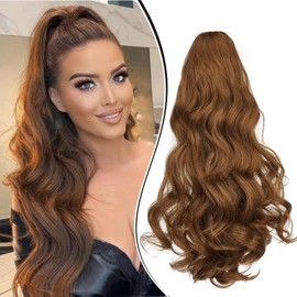 Dcbaboo Ponytail Extension, Ponytail Hairpiece, Braid Extension with Clip, Wavy Long Hair Extension Braid Clip, Synthetic, Wavy Curly Ponytail Hair Extension, 45 cm, Light Auburn