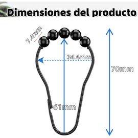 Ganchos de Cortinas para Baño de Doble Gancho Deslizable,3.6cm×7.5cm ，30pcs Kit de Aros de Cortina De Baño De Acero Inoxidable （Negro）
