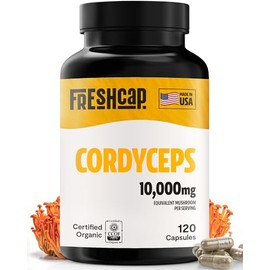 FreshCap Mushrooms FreshCap Cordyceps Mushroom Capsules 10,000mg - Cordyceps Extract Mushroom Supplement Capsules, Mushroom Extract, Energy Supplements, Ayurveda Nootropic Mushroom Supplements (120 Capsules)
