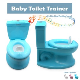 HTTMT- Blue Portable Toddler Potty Training Toilet w/Flushing Sound Baby Chair Seat Kid (Center Push Flushing) [P/N: ET-BABY004-BLUE]