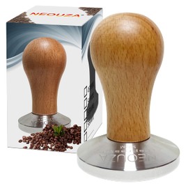 NEOUZA Kaffeemaschine, Espressomaschine, 58 mm, Barista-Kaffeepulver-Bohnenpresse, Holzgriff, Edelstahl, flacher Boden, passend für E61-Gruppenmaschine