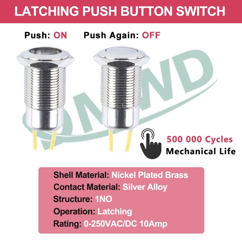 DMWD 16mm Waterproof IP67 Metal Latching Push Button Switch Heavy