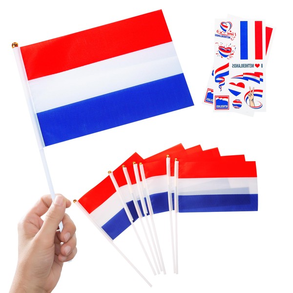 10pcs Small Netherlands Flags on Sticks & 2pcs Temporary Tattoos,