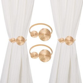 Generic Curtain Tiebacks 2 Pcs Golden Curtain Tiebacks Decor Minimalist Style Metal Springs Rope Tie Backs for Home Office Room Coffee Shops (Golden Disk)