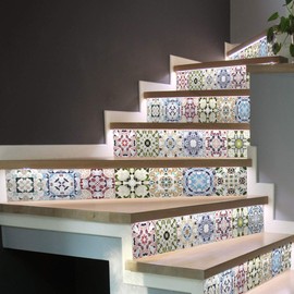 Adesivi Scale, Piastrelle, contromarco, Piastrelle di Cemento, Adesivi contrassegnati - Adesivi contrassegnati alle Piastrelle di Cemento Adesivo - azulejos - 15 x 105 cm, 6 Strisce
