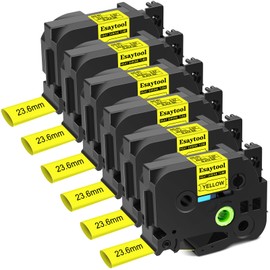 6 Pack HSe-651 Compatible for Brother p Touch Heat Shrink Tubing Heat Shrink Label HSe651 HS651 Heat Shrink Tube 23.6mm Black on Yellow for PT-300 H500 E500 E550W D600 P700 P710BT P750W Label Maker