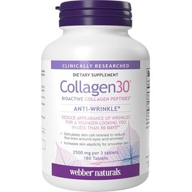 Webber Naturals Collagen30 Antiarrugas 2500 Péptidos Colágeno Bioactivos Por Porción 180 Tabletas Ayuda Reducir Arrugas Profundas Líneas Finas