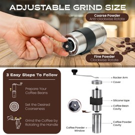 Manual Coffee Grinder - 18 Adjustable Settings, Stainless Steel Conical Burr Coffee Bean Grinder, Portable, Durable & Travel Friendly - With Silicone Sleeve by KOKOBEAN