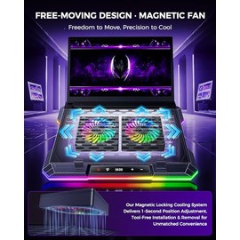ChillCore 2 ventiladores desmontables RGB Gaming Laptop Almohadilla de enfriamiento rápido para portátiles de 15.6 a 19.3 pulgadas, control de velocid