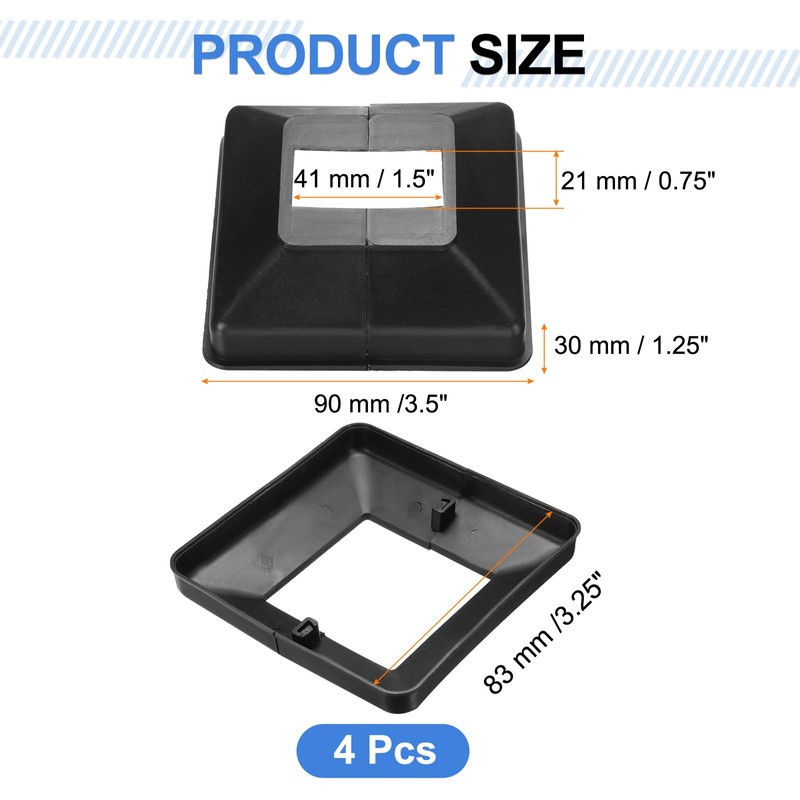 sourcing map 4Pcs Post Base Cover, 3.5"x3.25" (Internal Size 0.75"x1.5")