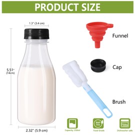 ZMCYN 12 Pack 250ml Plastic Milk Bottles with Lids (Dishwasher Safe), PP Heat Resistant Mini Milk Juice Bottles, Reusable Small Plastic Milk Bottles for Juice, Smoothie, Homemade Beverage