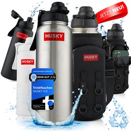 HUSKY ICE Stainless Steel Water Bottle with Carry Bag – 700 ml BPA-Free, Leak-Proof and Dishwasher-safe Thermal Insulated Flask – Thermos Flask Double Walled Sports Outdoor (Silver Edition)