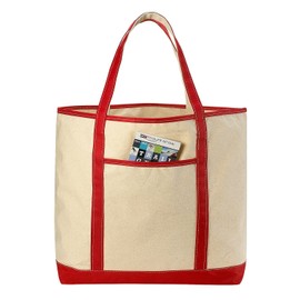 Handy Laundry Canvas Tote Beach Bag - Large Bags with Shoulder Straps, Strong Enough to Carry Beach Gear and Wet Towels. Front Pocket, Inside Zippered Pocket. (Red)